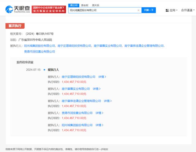 阳光城等被强制执行14亿元