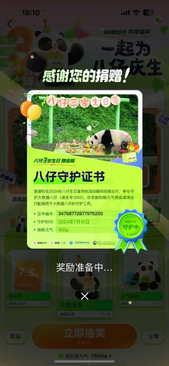 滴滴出行为终身守护的熊猫“八仔”庆生 邀用户低碳出行共享蓝天
