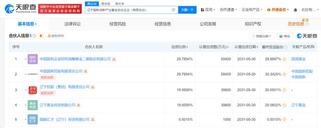 国调基金二期等在辽宁成立私募基金 出资额为19.9亿元