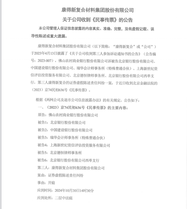“康得新案”再起波澜：北京银行遭佛山农商行起诉，恐涉及6000万连带赔偿