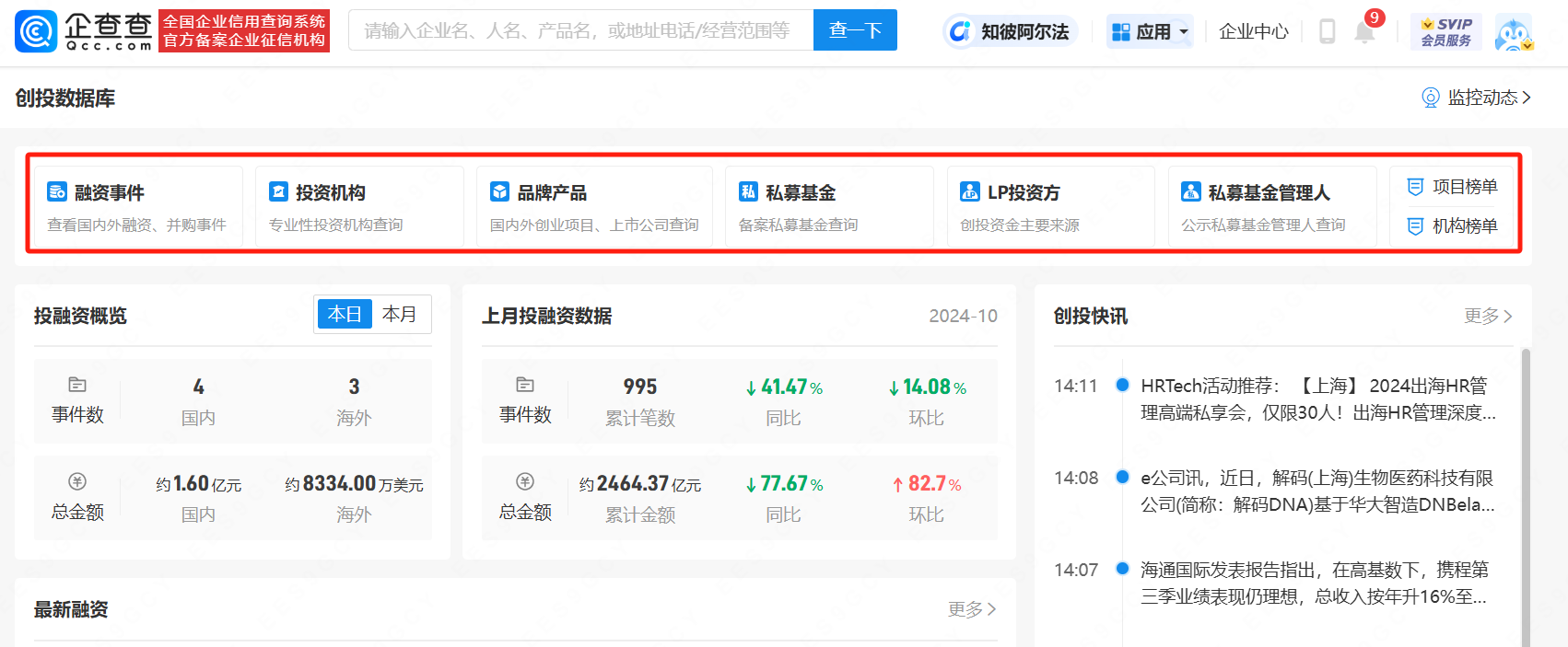 投资人必看！企查查创投数据库，一键获取投融资市场可信数据