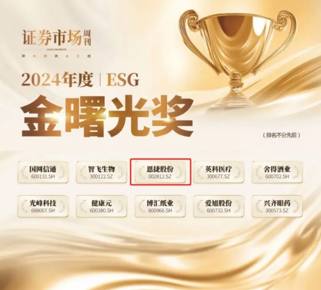 再获殊荣！恩捷股份斩获ESG金曙光奖