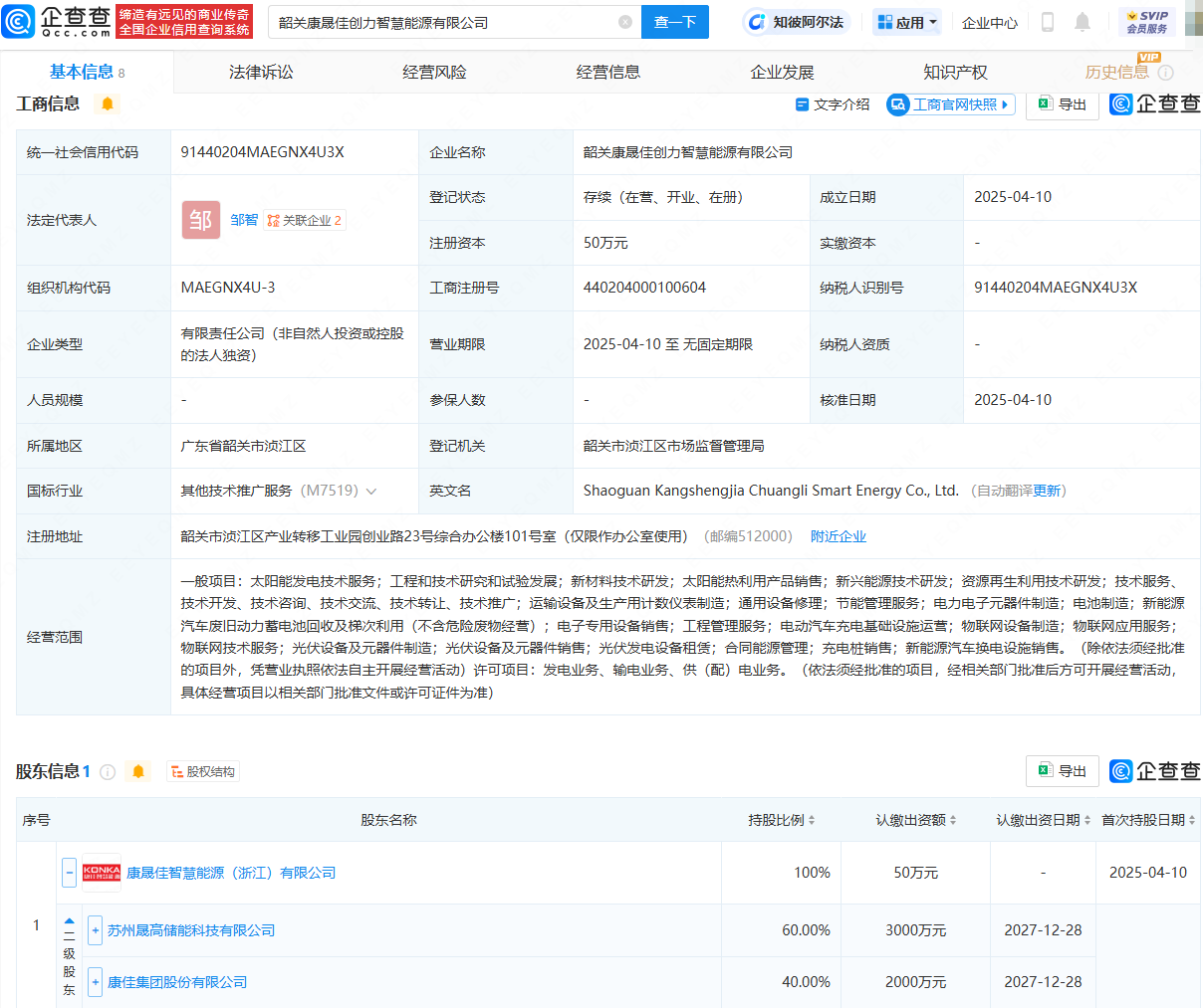 深康佳A等投资成立智慧能源公司，含电池制造业务