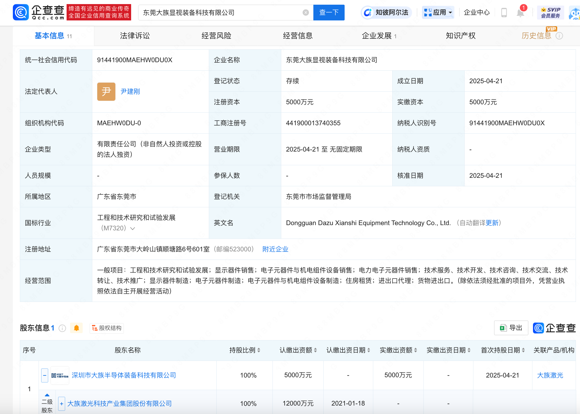 大族激光于东莞成立显示装备科技公司