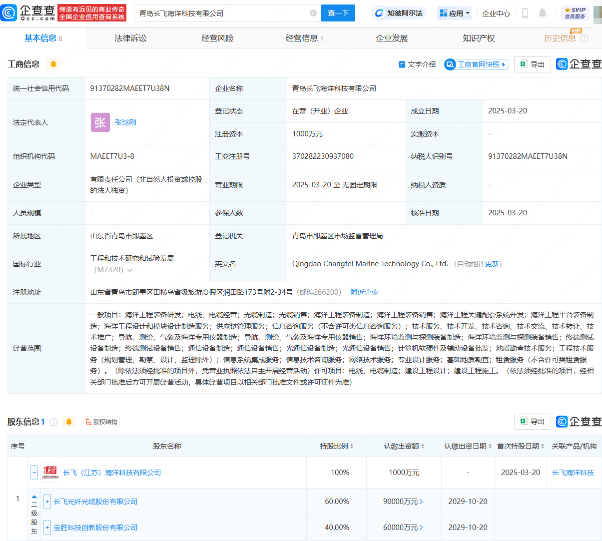 长飞光纤、宝胜股份在青岛成立海洋科技公司