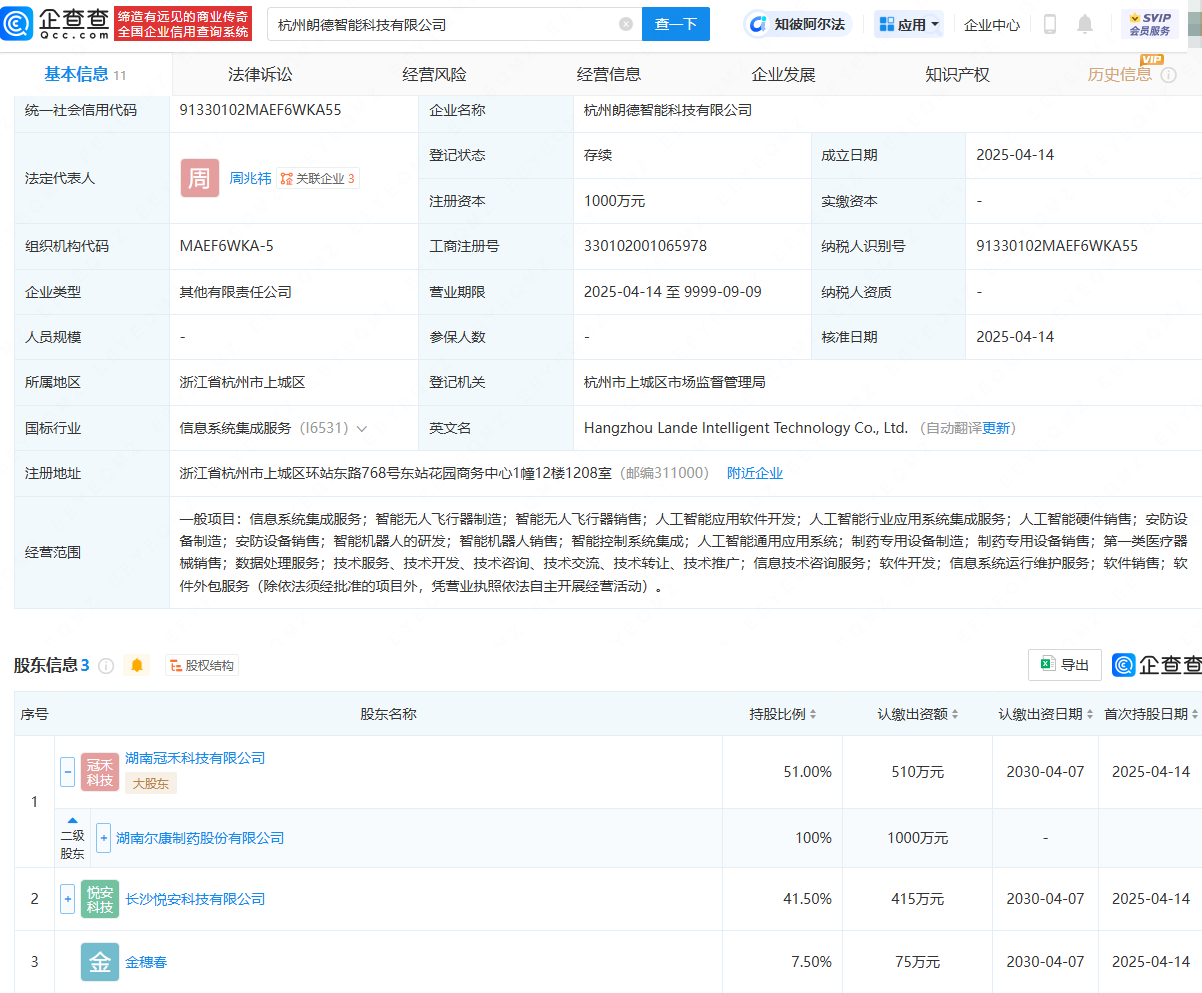 尔康制药等在杭州成立智能科技公司