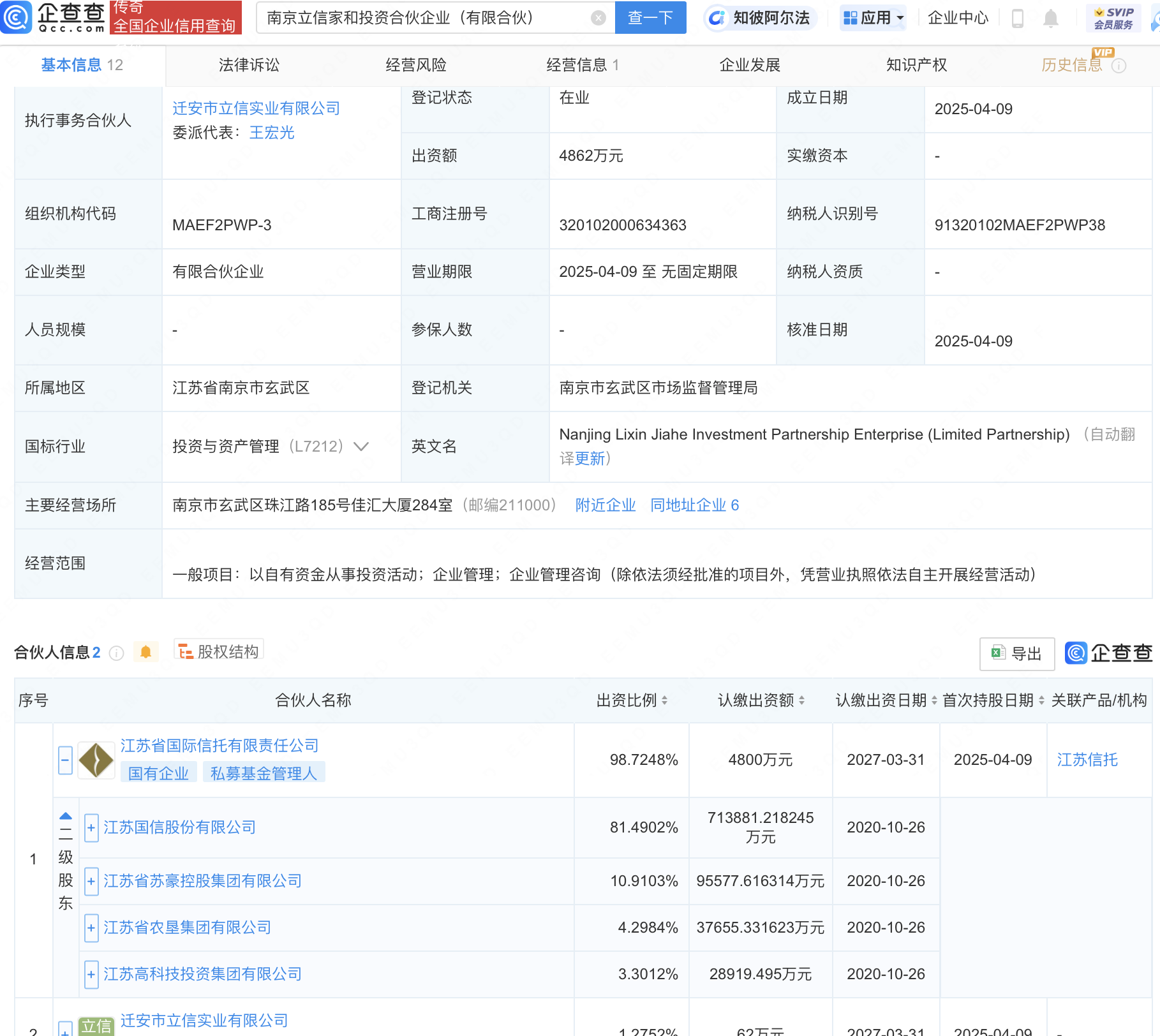 江苏国信等投资成立合伙企业