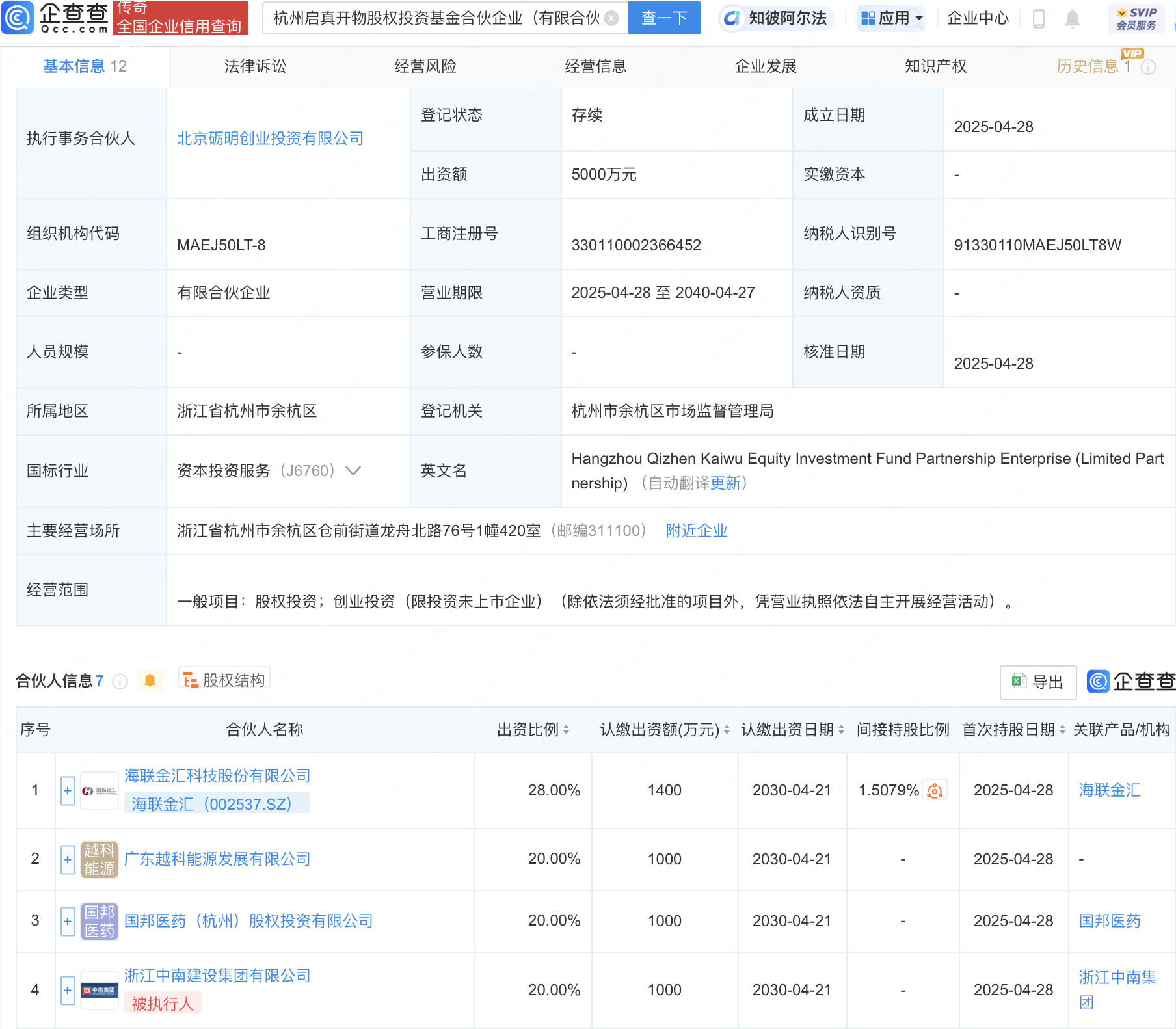 海联金汇等新设启真开物股权投资基金