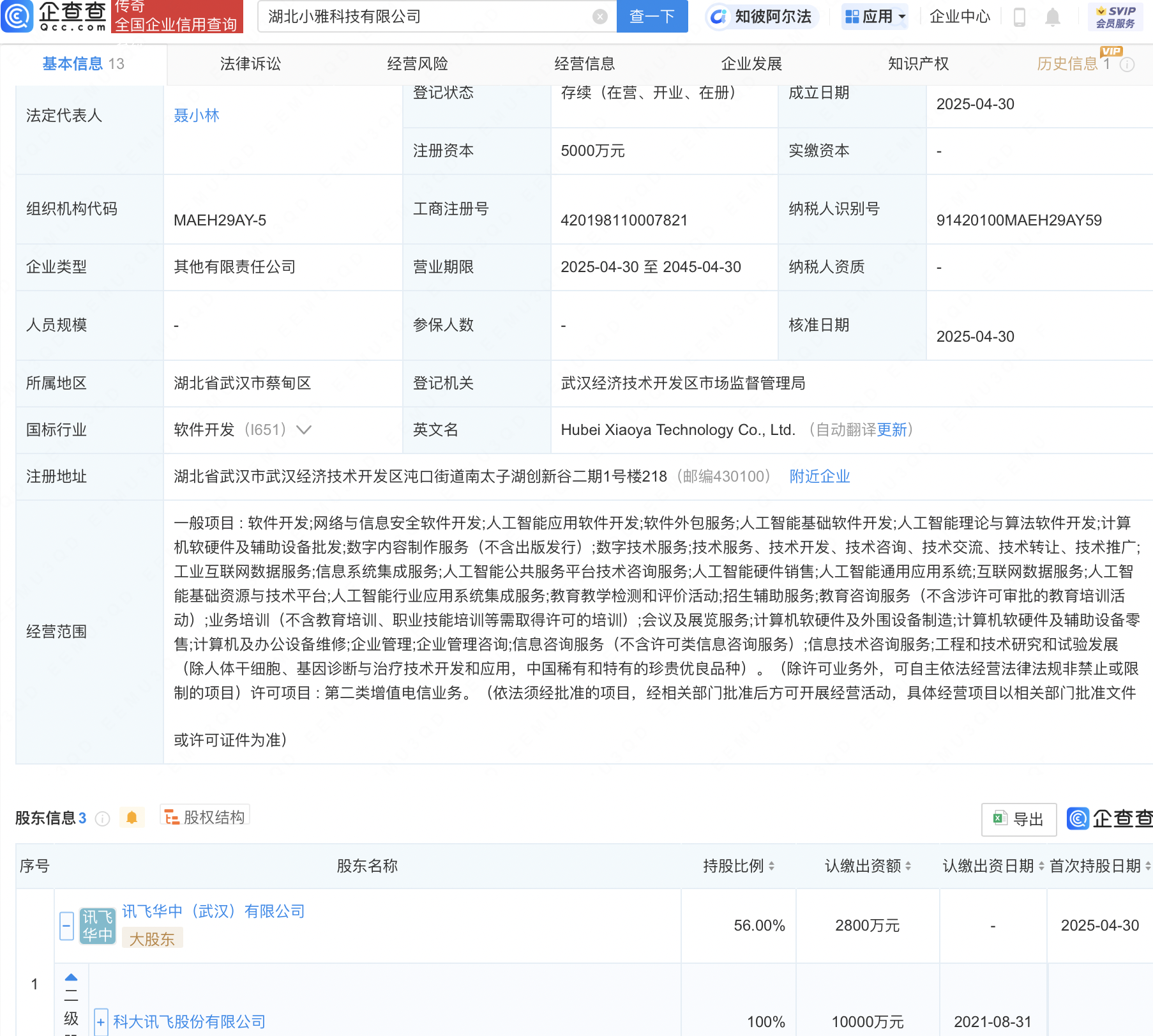 科大讯飞在湖北投资成立两家新公司