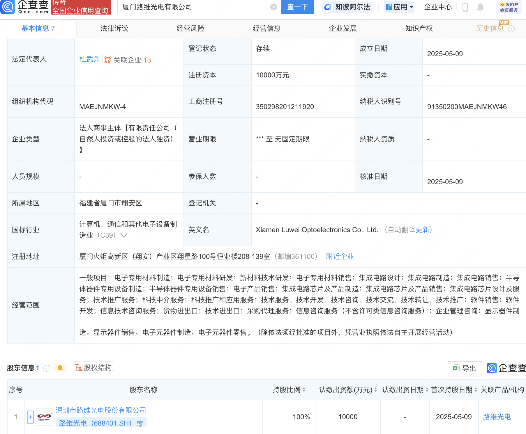 路维光电新设子公司，含半导体器件业务