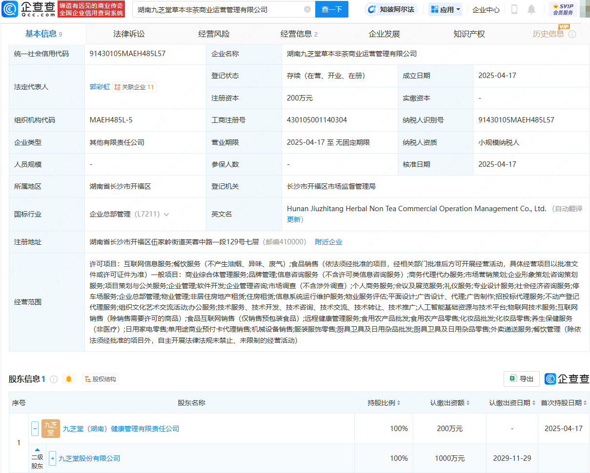 九芝堂投资成立商业运营管理公司