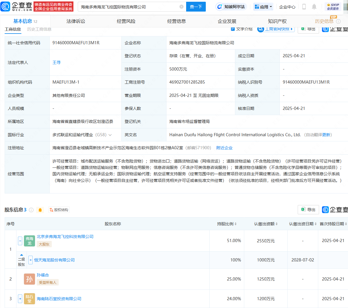 恒天海龙等在海南成立国际物流公司