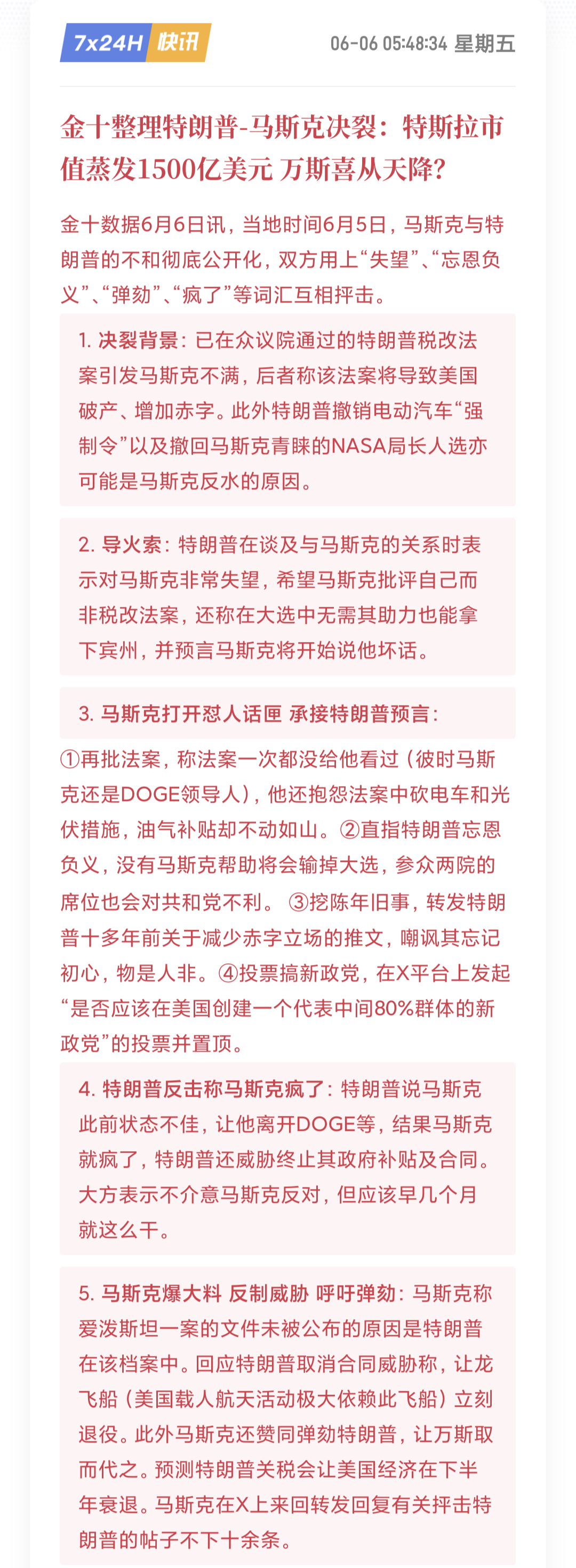 炸裂!特朗普、马斯克撕破脸,特斯拉暴跌超 14%,美股也跳水了
