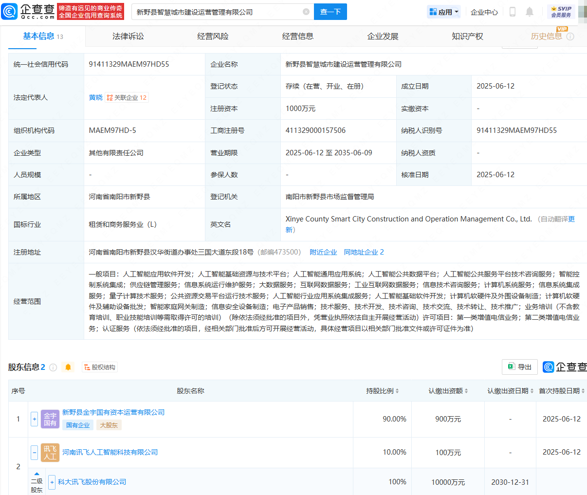 科大讯飞等投资成立智慧城市建设运营管理公司