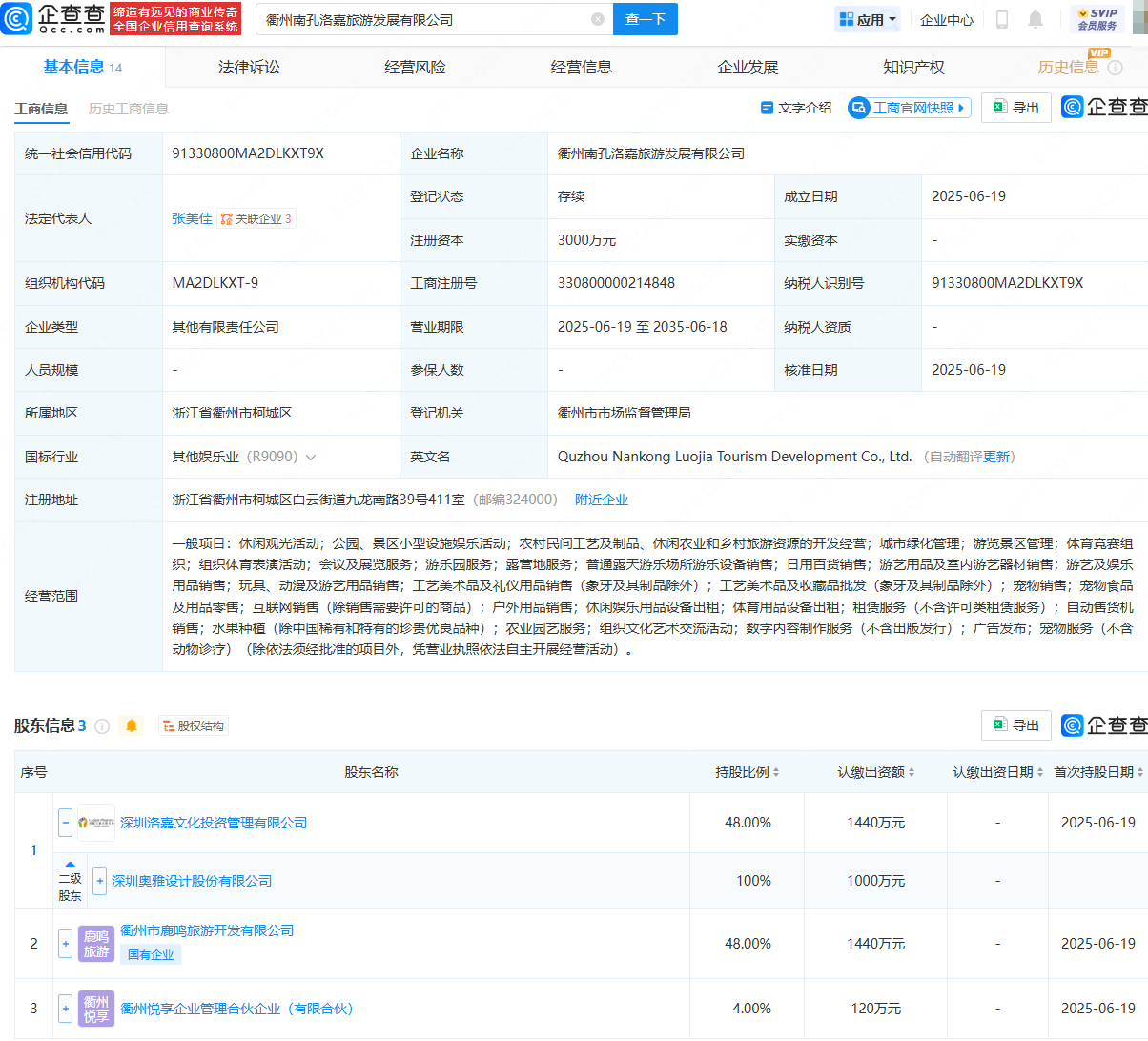 奥雅股份等投资成立旅游发展公司