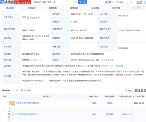 紫燕食品在武汉投资成立新公司