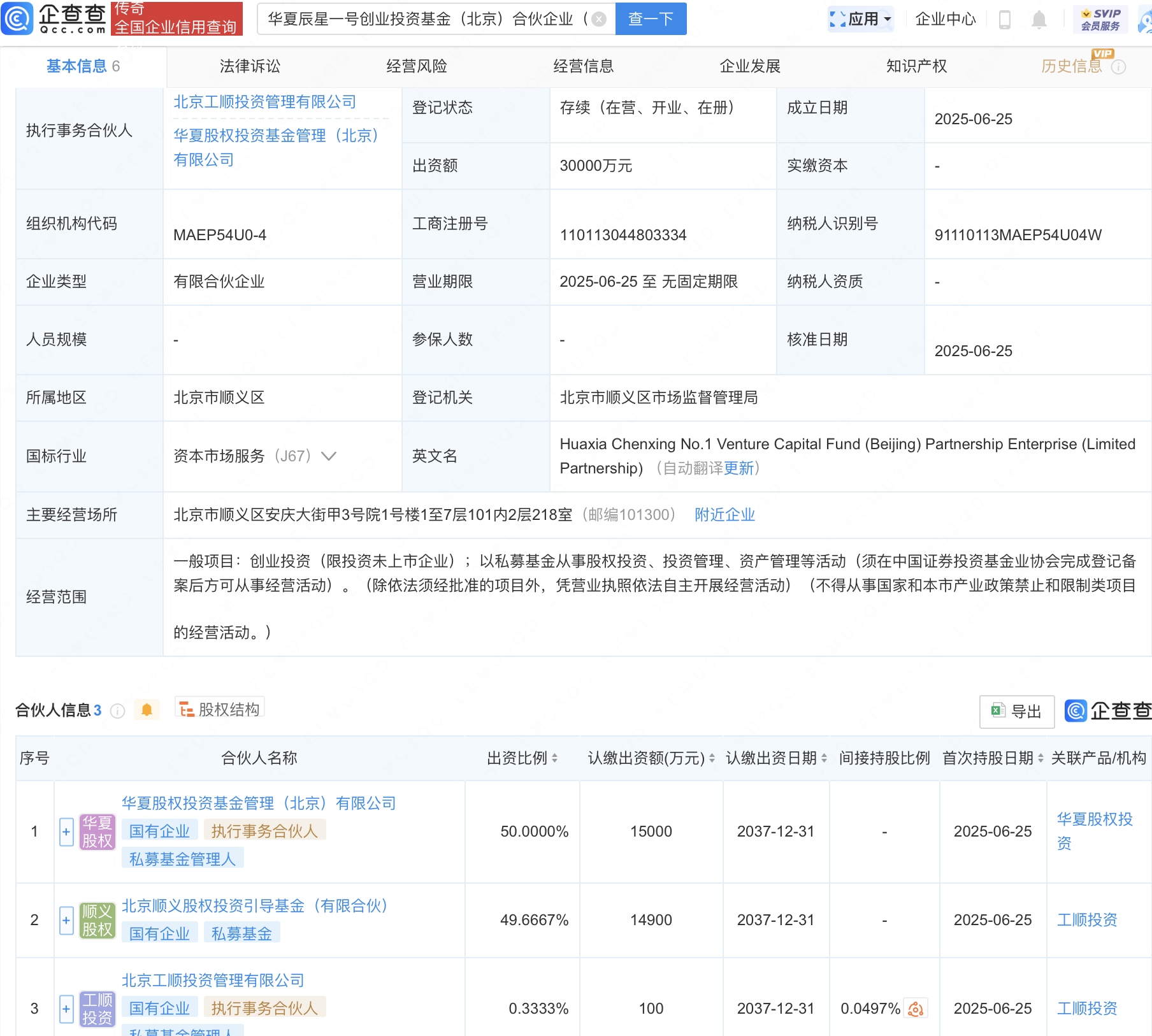 华夏辰星一号创投基金合伙企业成立