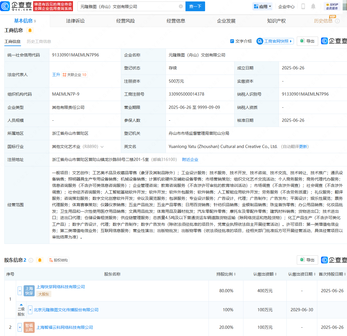 元隆雅图等成立文创公司
