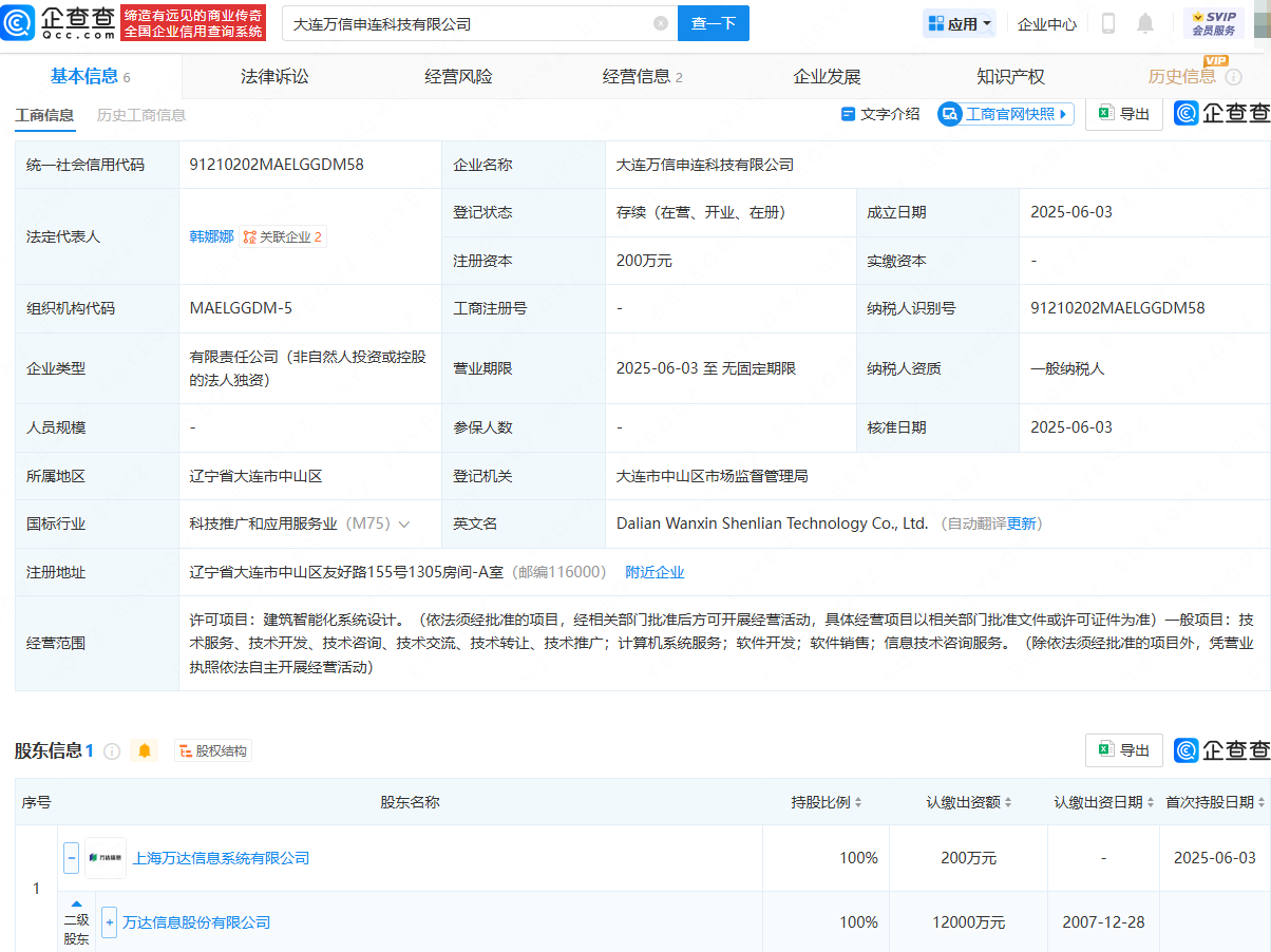 万达信息成立科技公司，含软件开发业务