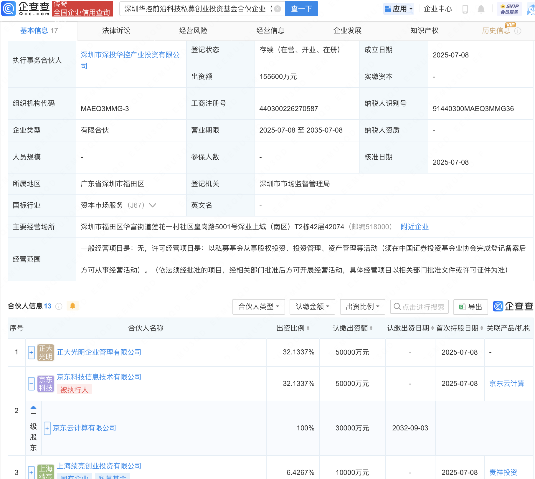 京东云计算等新设深圳华控前沿科技私募创投基金