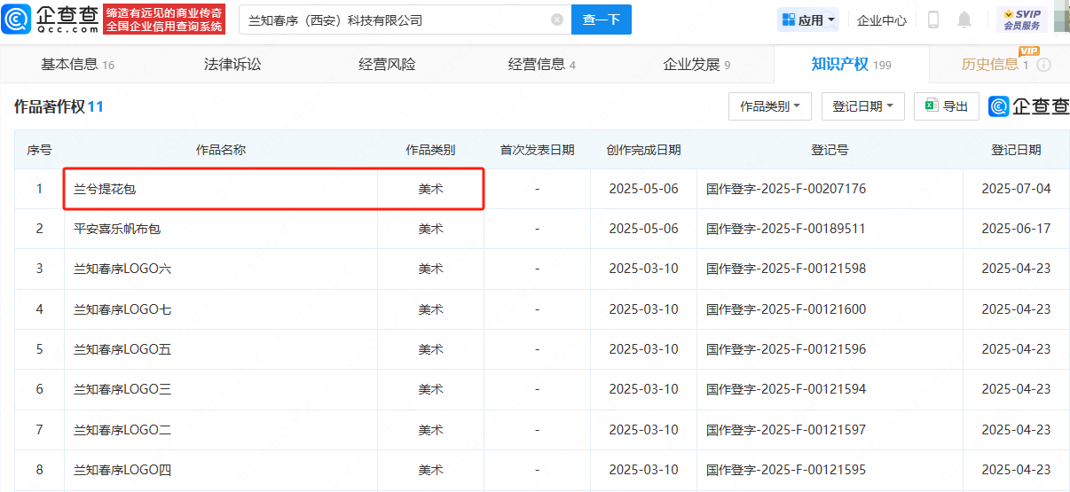董宇辉名下公司登记兰兮提花包作品著作权