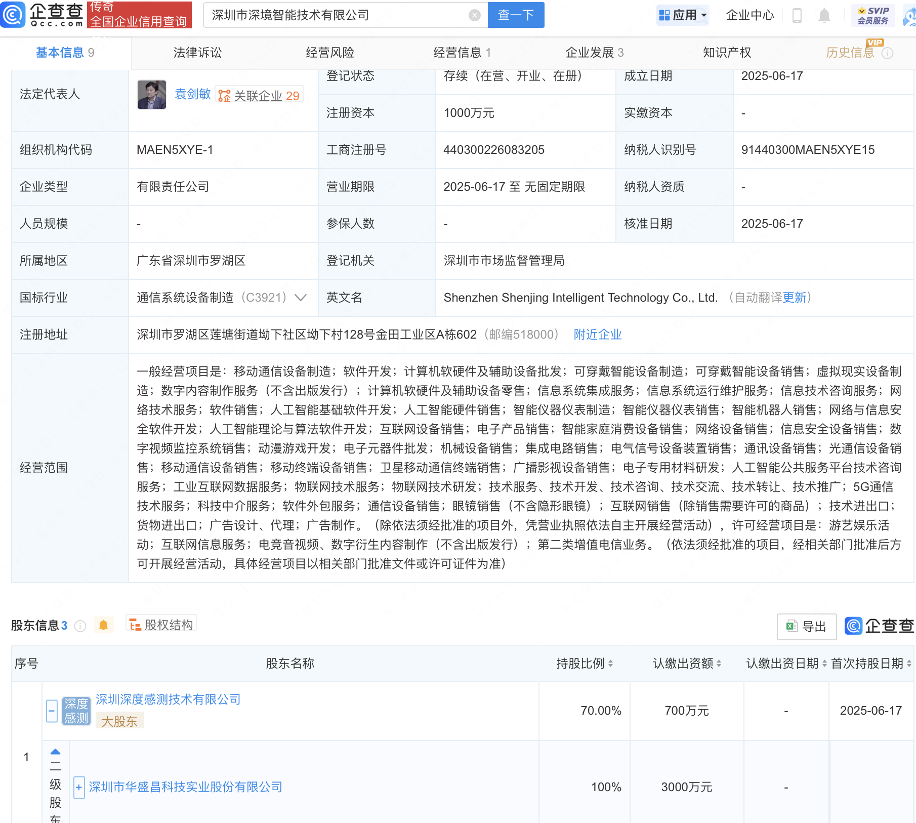 华盛昌等成立智能技术公司，含多项AI业务