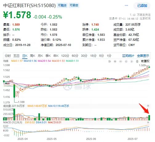 放量40%！中证红利ETF(515080)盘中成交约3.6亿元创阶段新高
