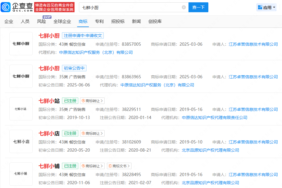 京东首家自营外卖门店开业，旗下公司已申请七鲜小厨商标