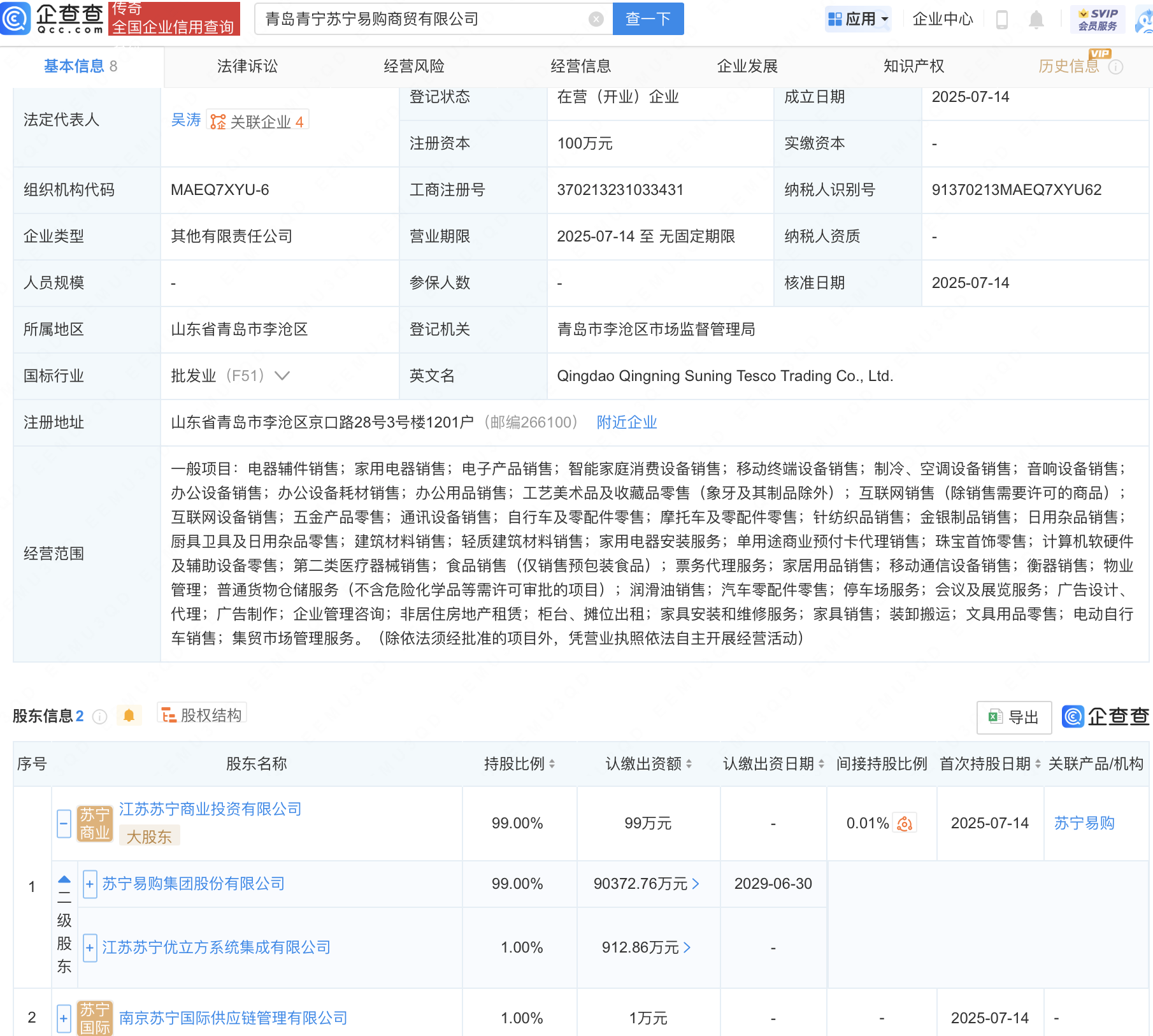ST易购在青岛投资成立商贸新公司