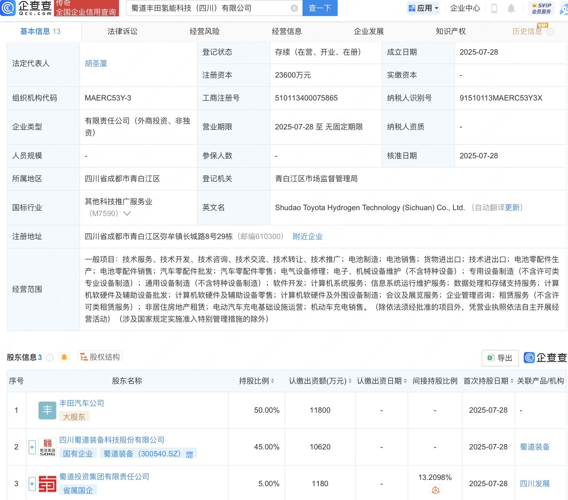 蜀道装备等成立氢能科技新公司