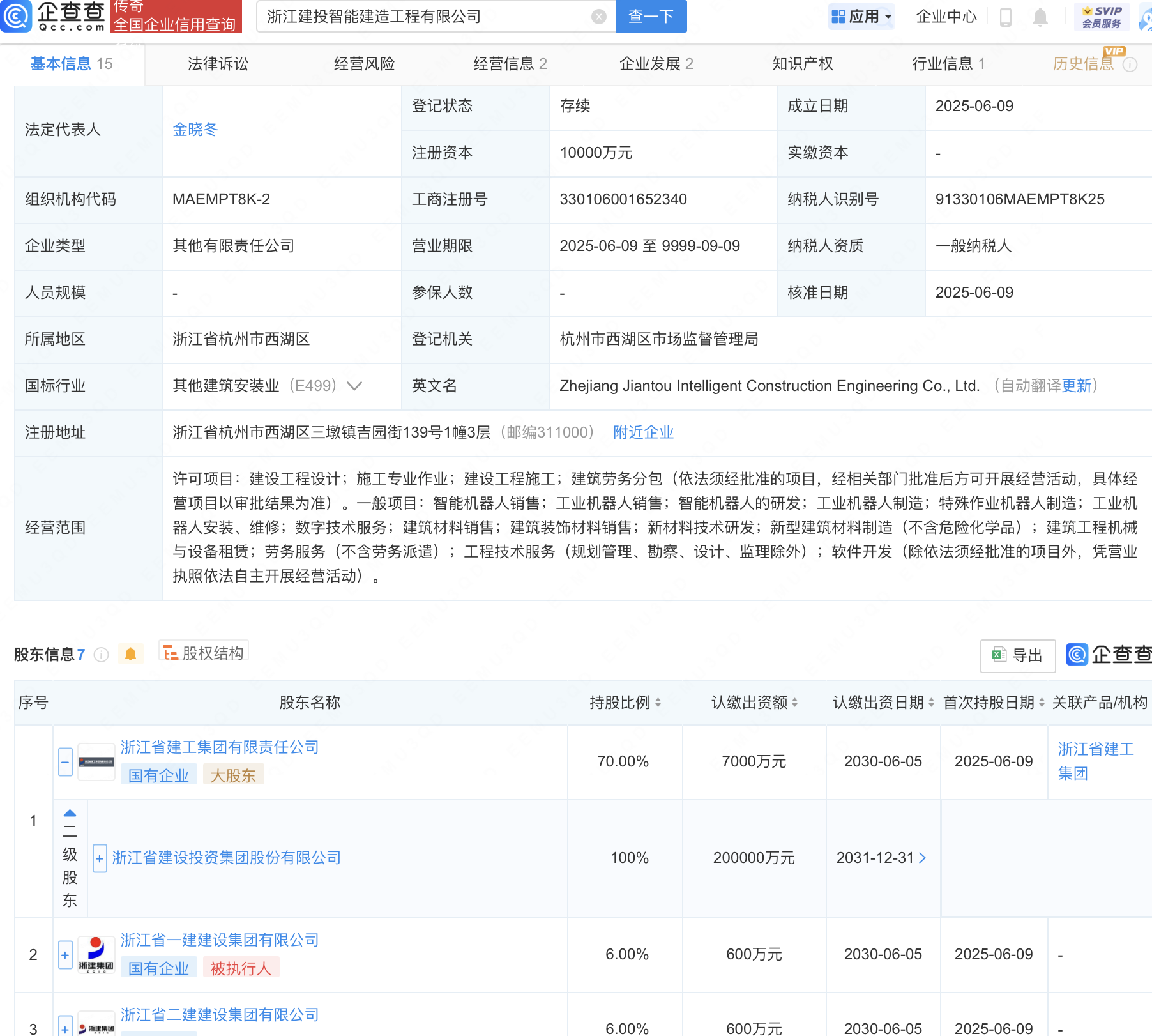 浙江建投等成立智能建造工程公司，含机器人业务