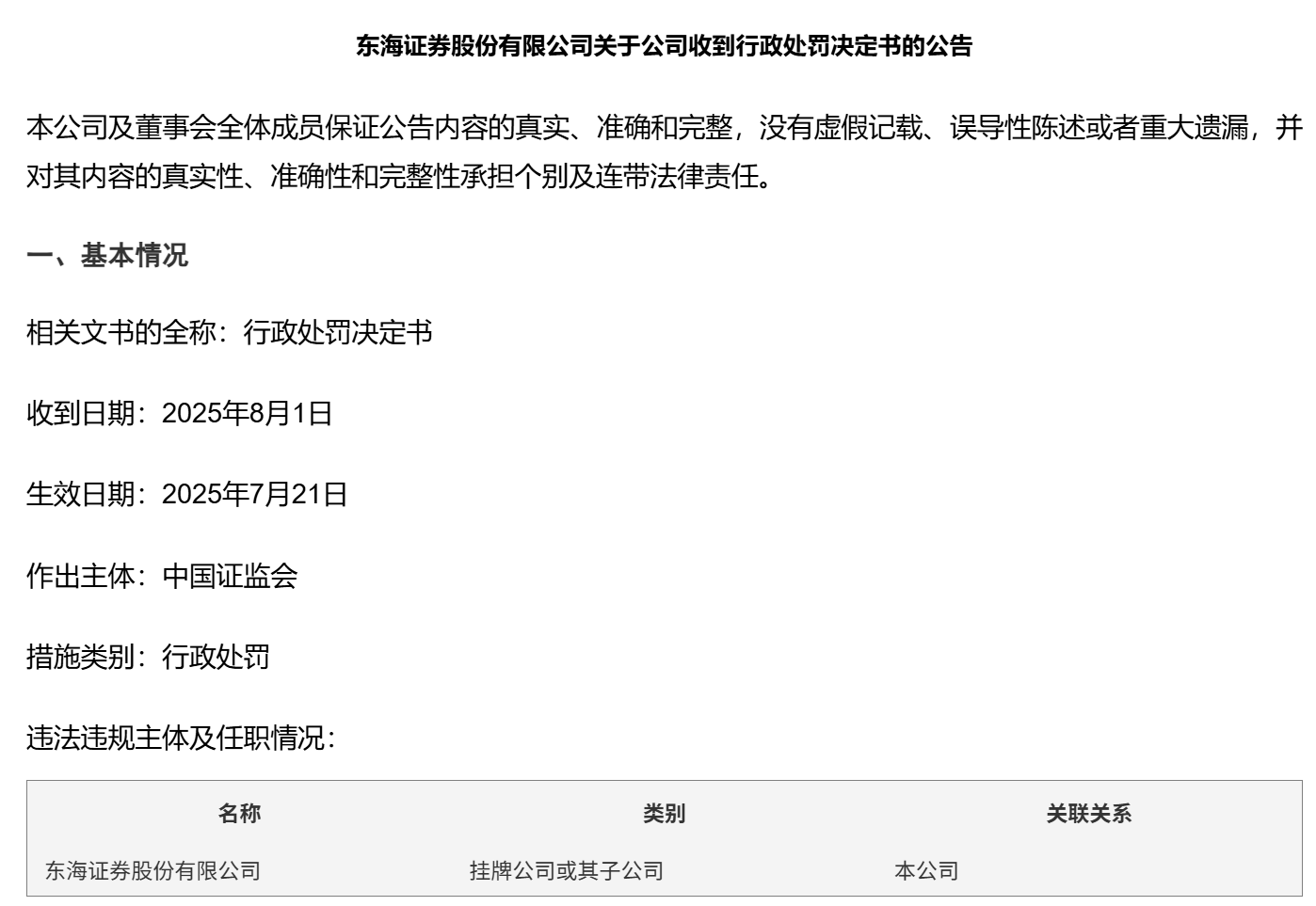 罚没6000万元！东海证券接证监会行政处罚：在2015年资产重组项目存在重大遗漏、虚假记载