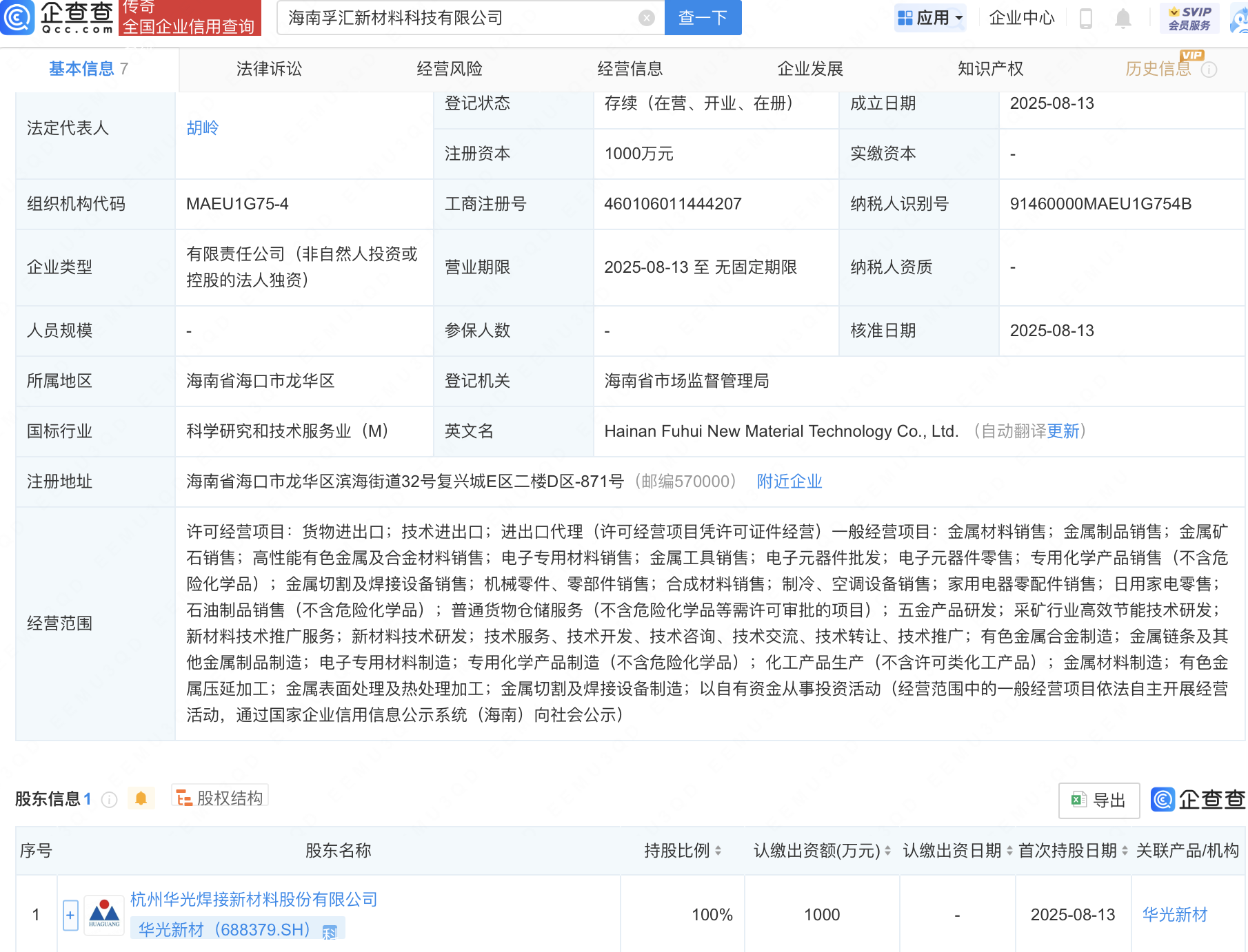 华光新材在海南成立新材料科技公司