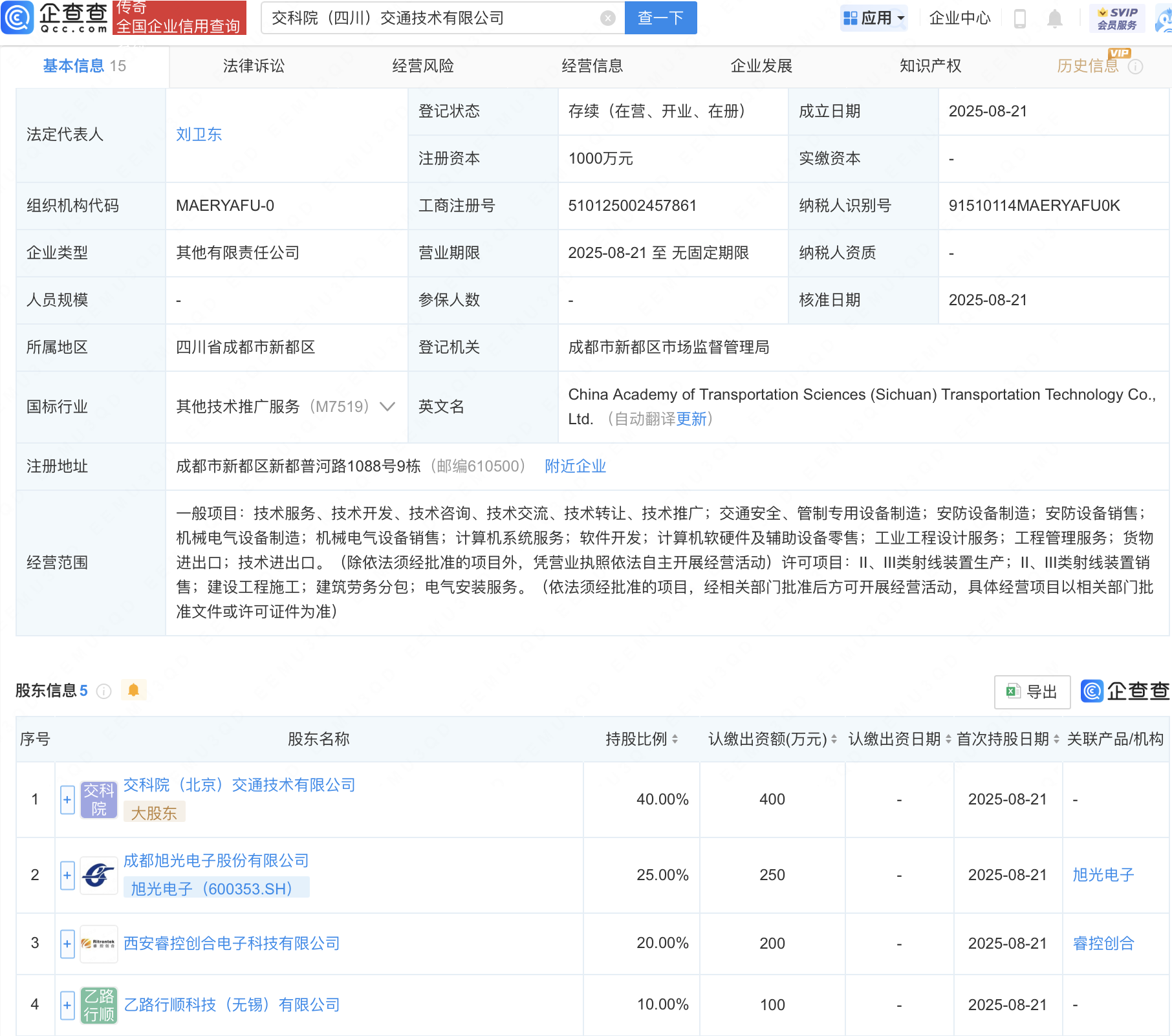 旭光电子等在四川成立交通技术新公司