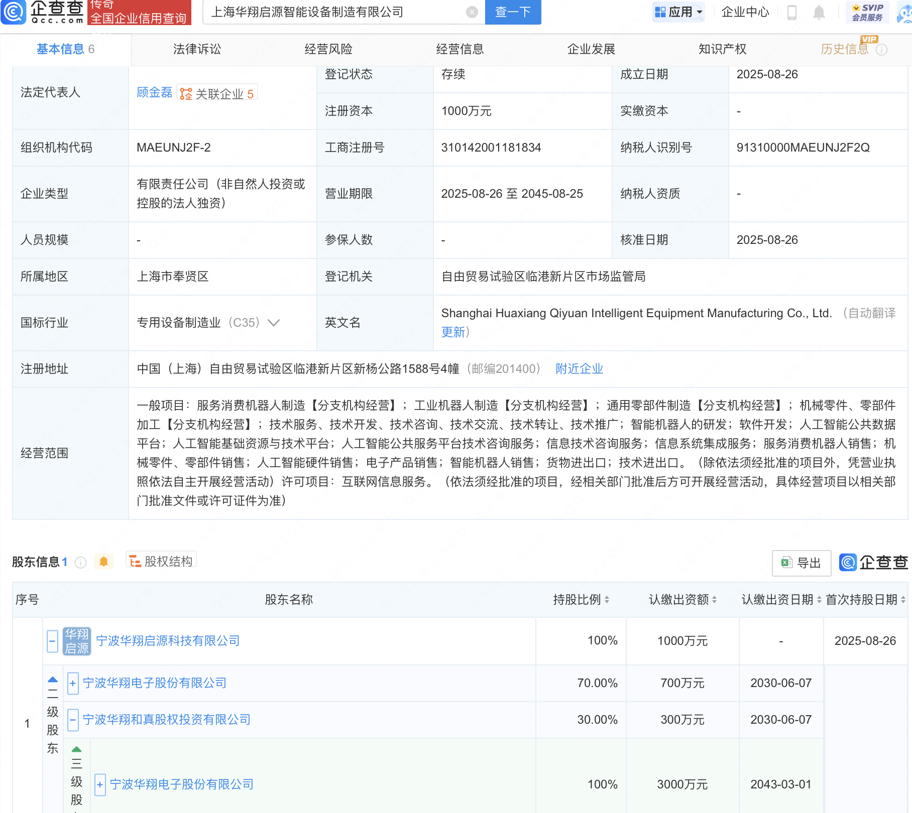 宁波华翔成立新公司,含AI及机器人业务