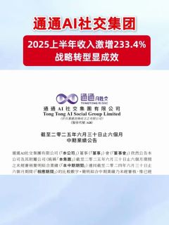 通通AI社交集团2025上半年收入激增233.4%，战略转型显成效