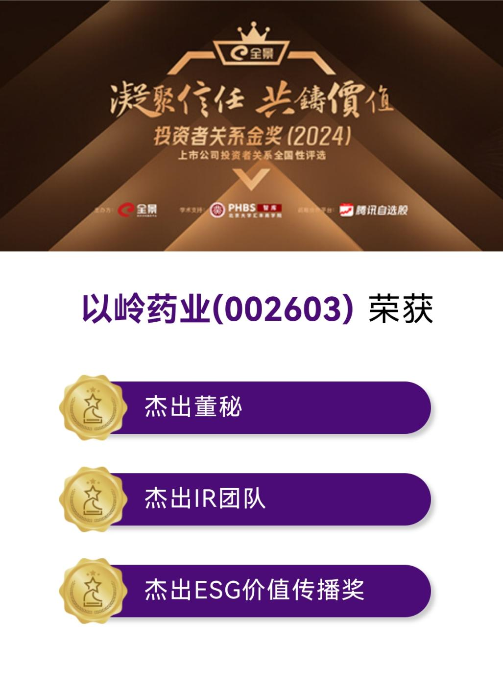 以岭药业董秘吴瑞荣获第六届全景投资者关系金奖“杰出董秘”称号