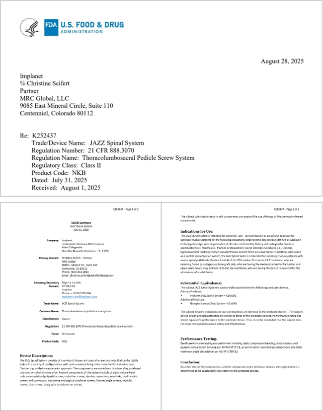 三友医疗Zeus脊柱内固定系统认证升级，获FDA510(k)认证，国际化征程持续提速