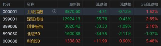 A股收评：三大指数齐跌，存储芯片、有色金属板块走强