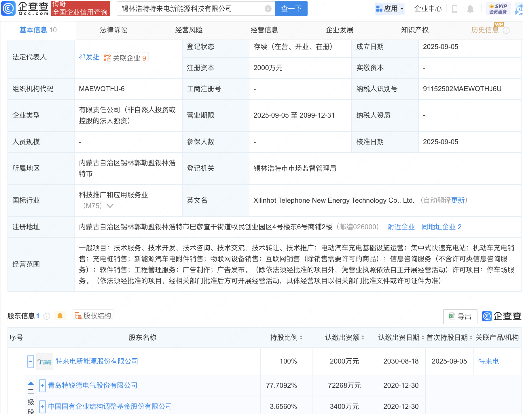 特锐德等投资成立新公司,含机动车充电销售业务