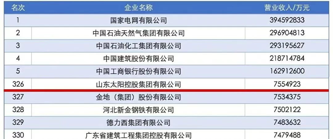 太阳控股荣列“2025中国企业500强”榜单第326位