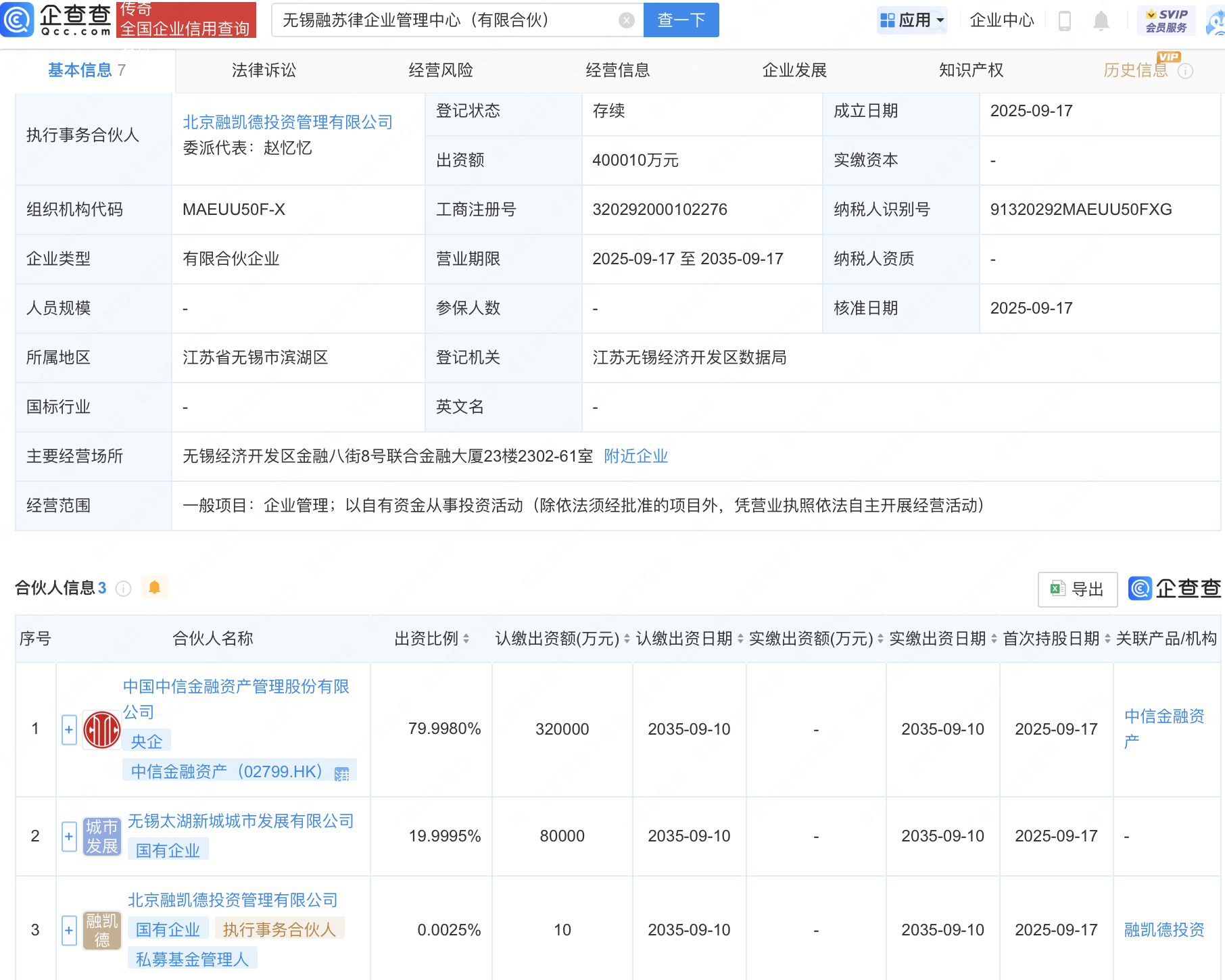 中信金融资产等新设企管中心，出资额40亿