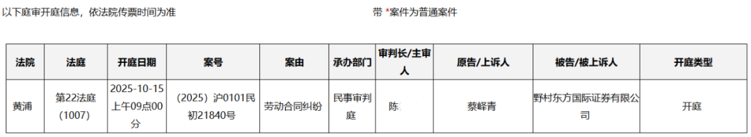 20多年野村老员工,状告老东家