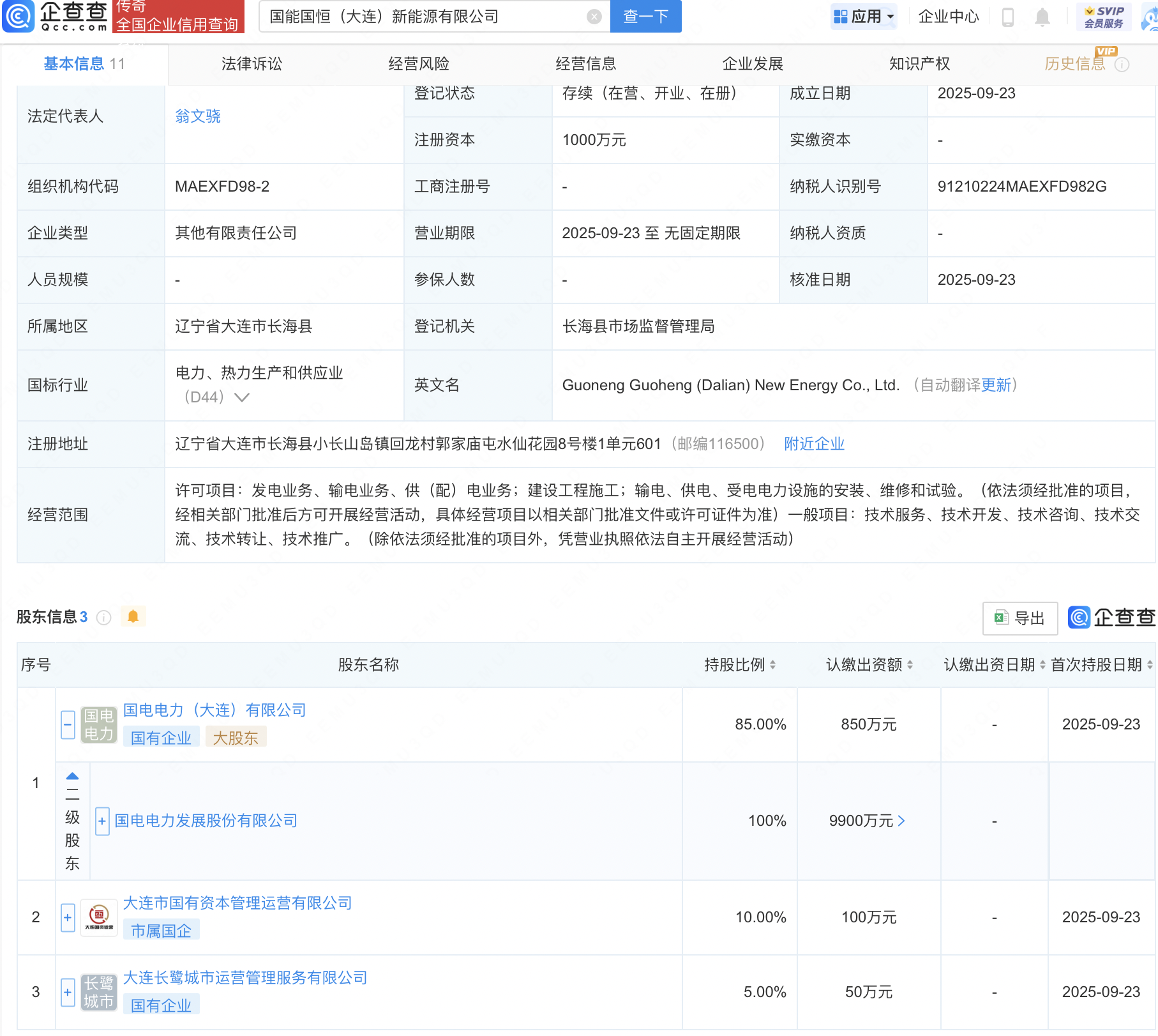 国电电力等在大连成立新能源公司