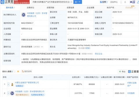 内蒙古培育重点产业引导基金登记成立，出资额86.75亿