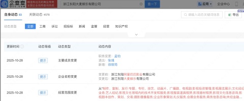 东阳阿里巴巴影业公司更名为大麦娱乐