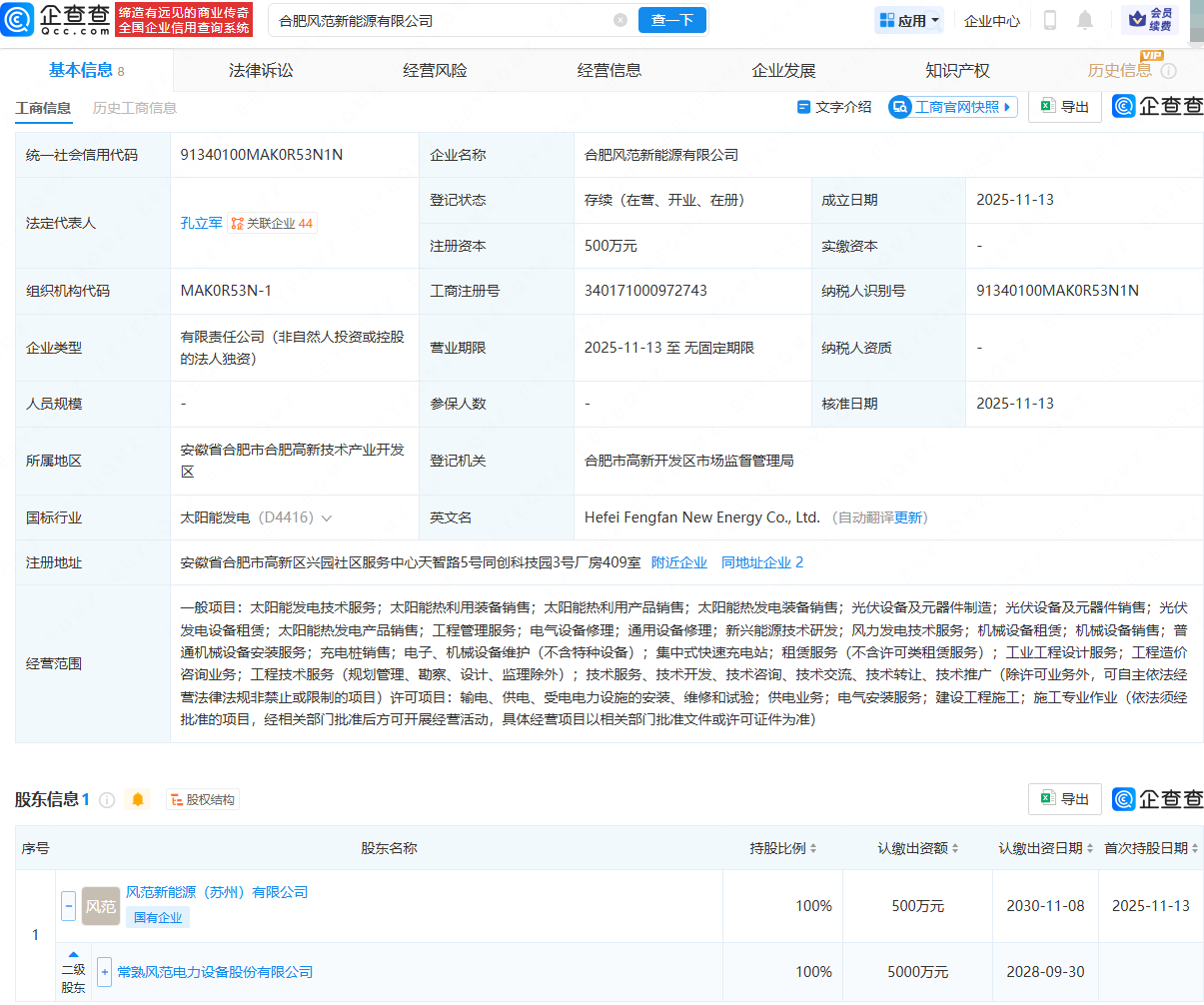 风范股份成立新能源公司，含太阳能热发电装备相关业务