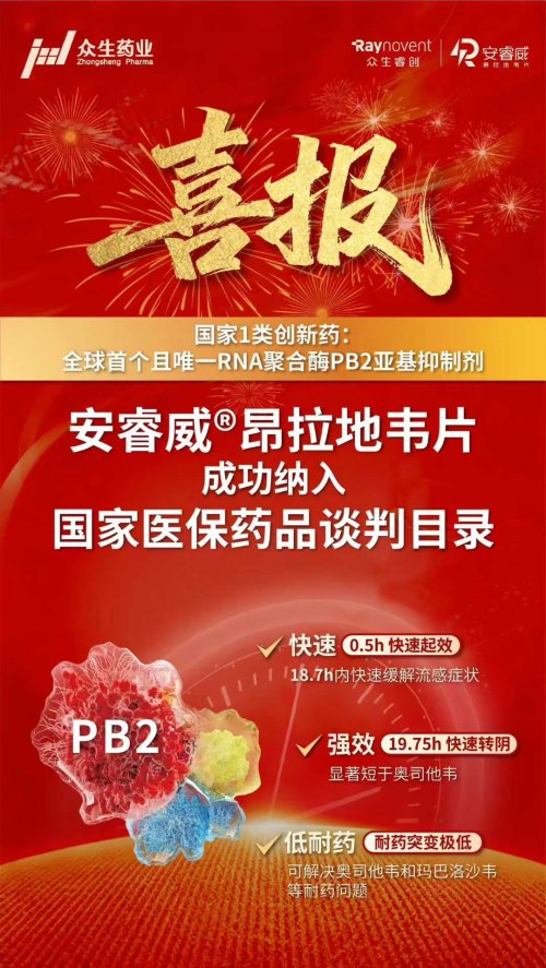 重磅!众生药业昂拉地韦片成功纳入医保,创新药商业化进程再提速