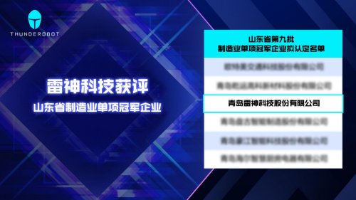 同行业唯一!雷神科技获评山东省制造业单项冠军企业