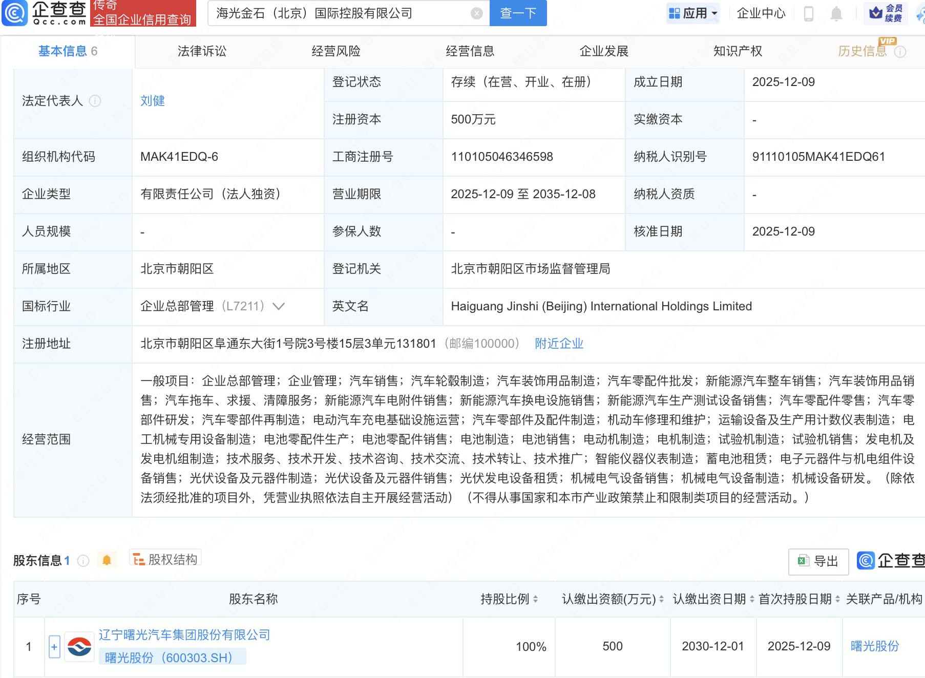 曙光股份成立国际控股公司，含新能源汽车相关业务